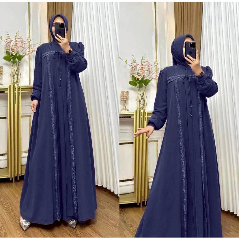 gamis abaya turkey mewah kekinian korean style warna navy blue bahan ceruty babydoll swaroski