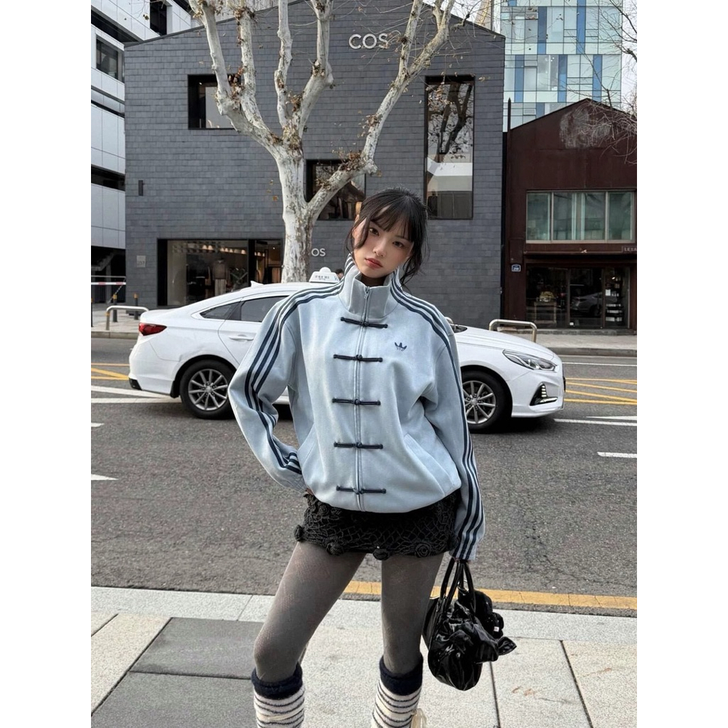 [PREORDER] Adidas CTT Chinese New Year Cheongsam Jacket — Jaket CNY Imlek Suede Adidas / Sweater Blu