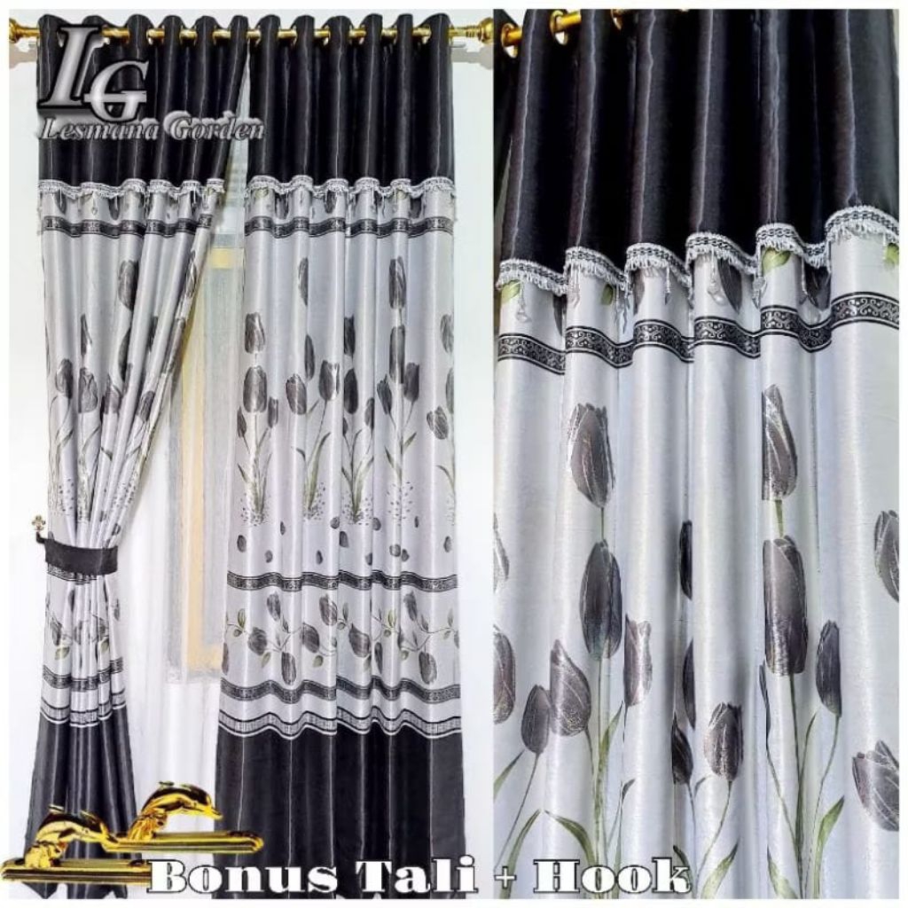 Gorden poni rumbai tempel jendela pintu minimalis bahan blackout import tebal grade A+