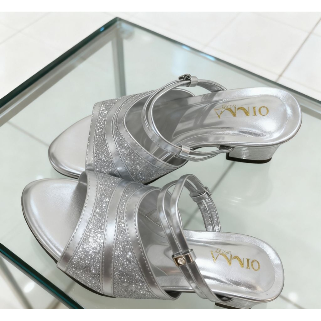 SANDAL FLAT WANITA QL 05 HAK TINGGI HAK 5cm HAK BUNGKUS Warna Hitam Silver Emas Size 36-41