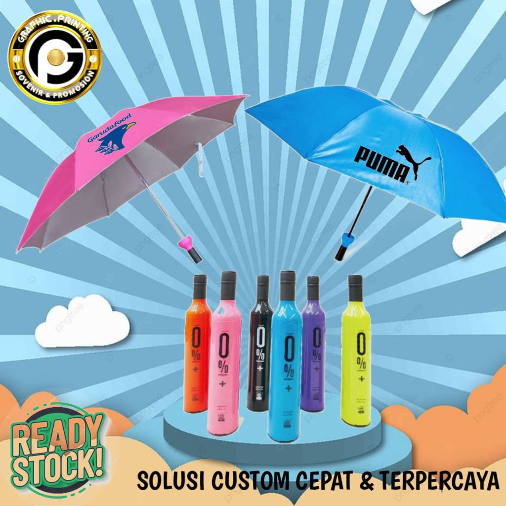 CUSTOM PAYUNG BOTOL / CUSTOM LOGO / NAMA / LOGO PERUSAHAAN / PAYUNG LIPAT 3 CUSTOM / CUSTOM PAYUNG S