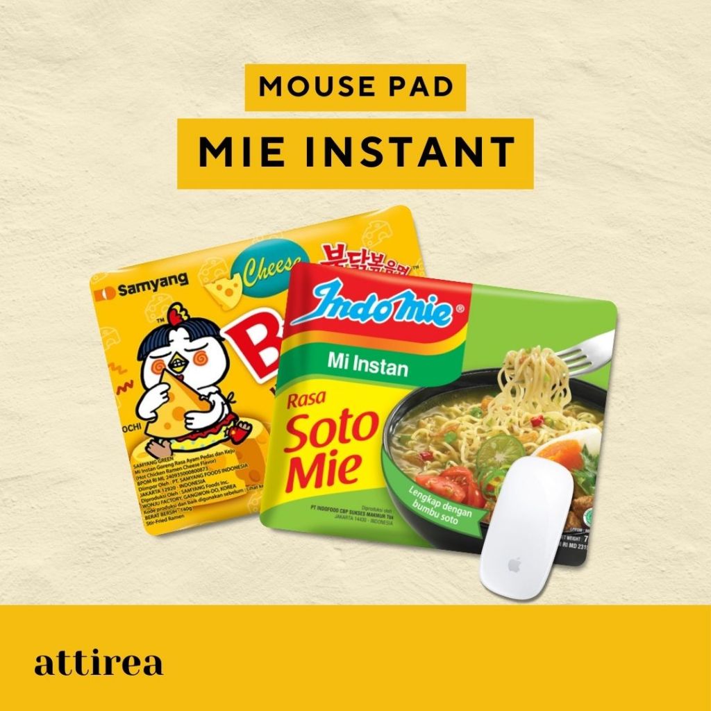 Mouse Pad Mie Instan | Alas Mousepad Premium Gaming Antislip Souvenir Hadiah Unik Lucu Noodle