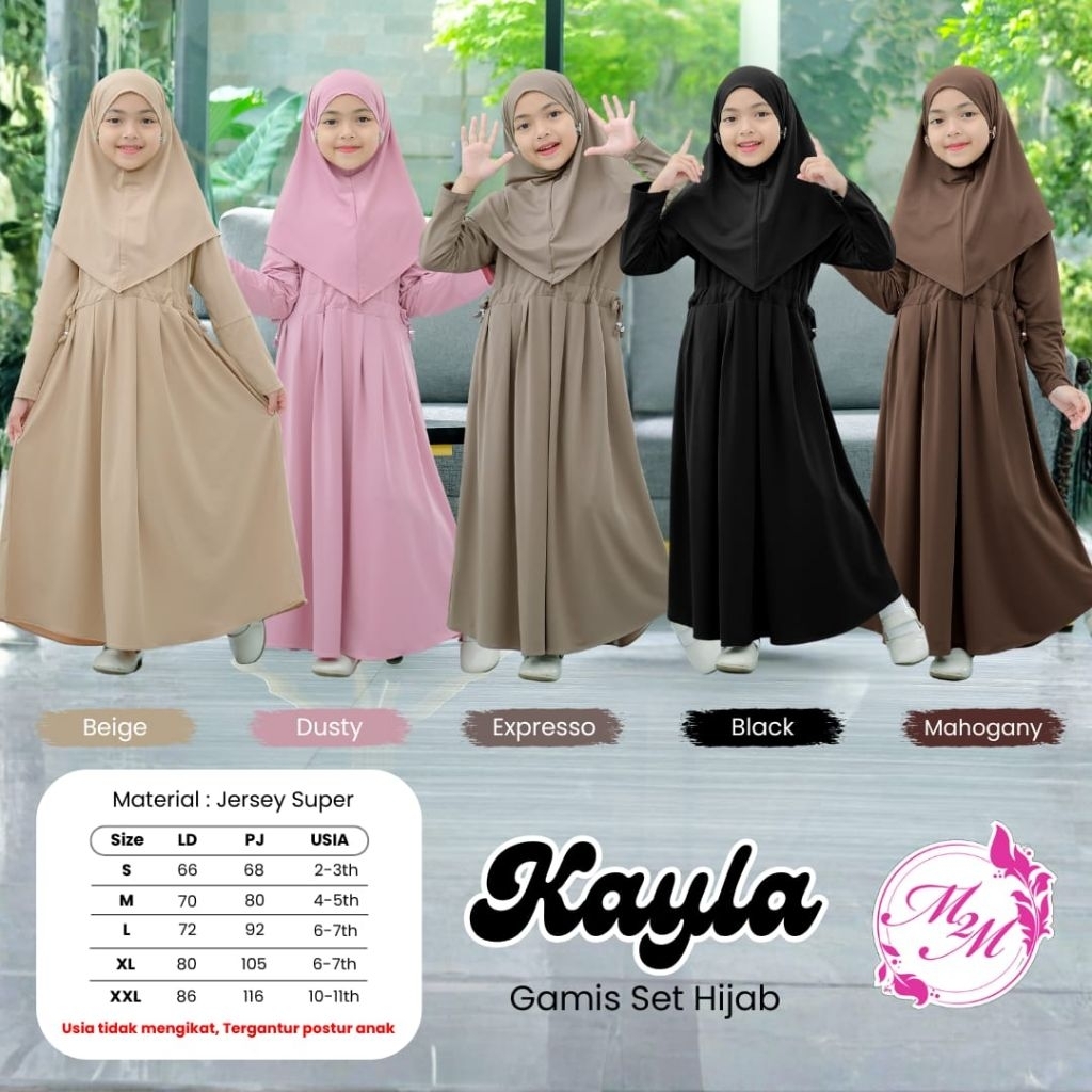 NEW KAYLA Gamis Anak Set Hijab 2-11 tahun Ori M2M Dress Anak Perempuan Set Hijab