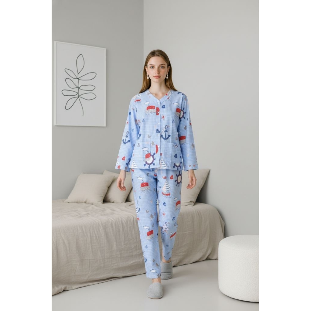 Sleepwear Piyama Tidur Set Lengan Panjang Piyama Hijabers Baju Tidur Couple