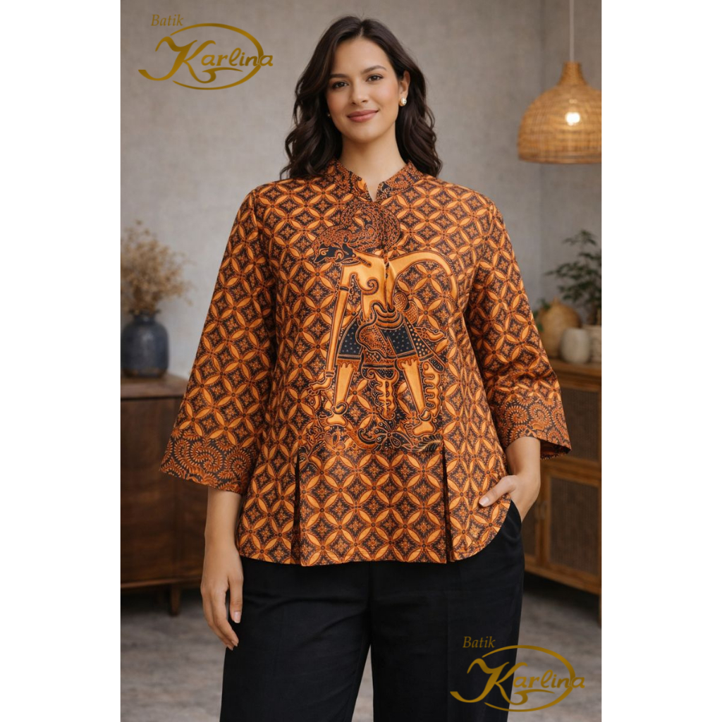 Blouse Batik Kerah Sanghai Wanita Modern / Atasan Batik Kerja Wanita BATIK KARLINA SOLO