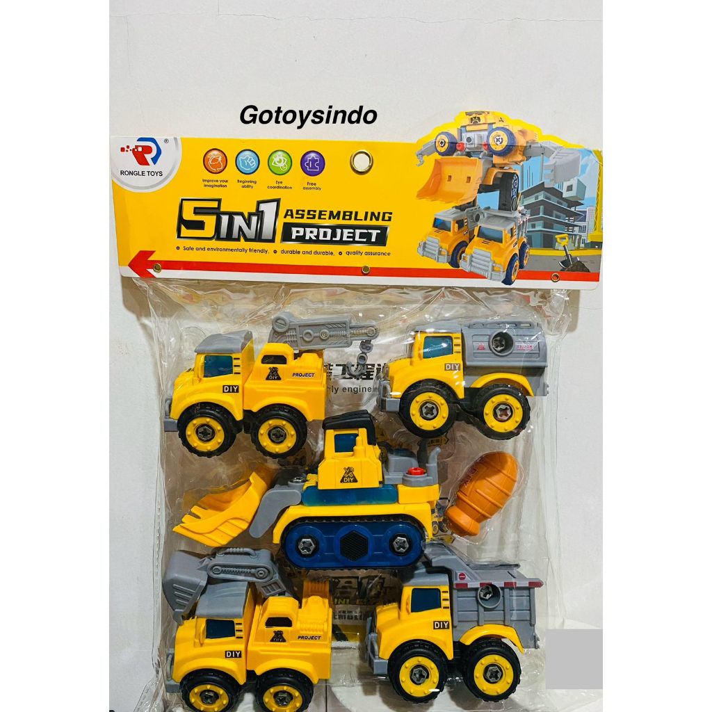Mainan Motorik 5in1 Truck Puzzle Bongkar Pasang Plastik Anak Robot Mobil RL589-14B