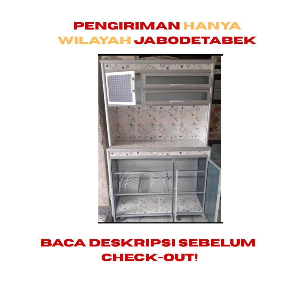 BACA DESKRIPSI/ Rak Piring Keramik Aluminium Kaca 3 Pintu SUPER TEBAL/ Rak Piring Aluminium/ Rak Pir