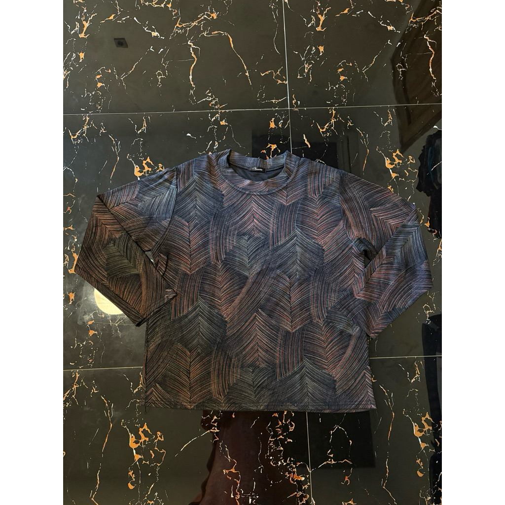 PL ATASAN WANITA CORAK ABSTRAK HITAM LENGAN PANJANG OUTFIT SAT SET