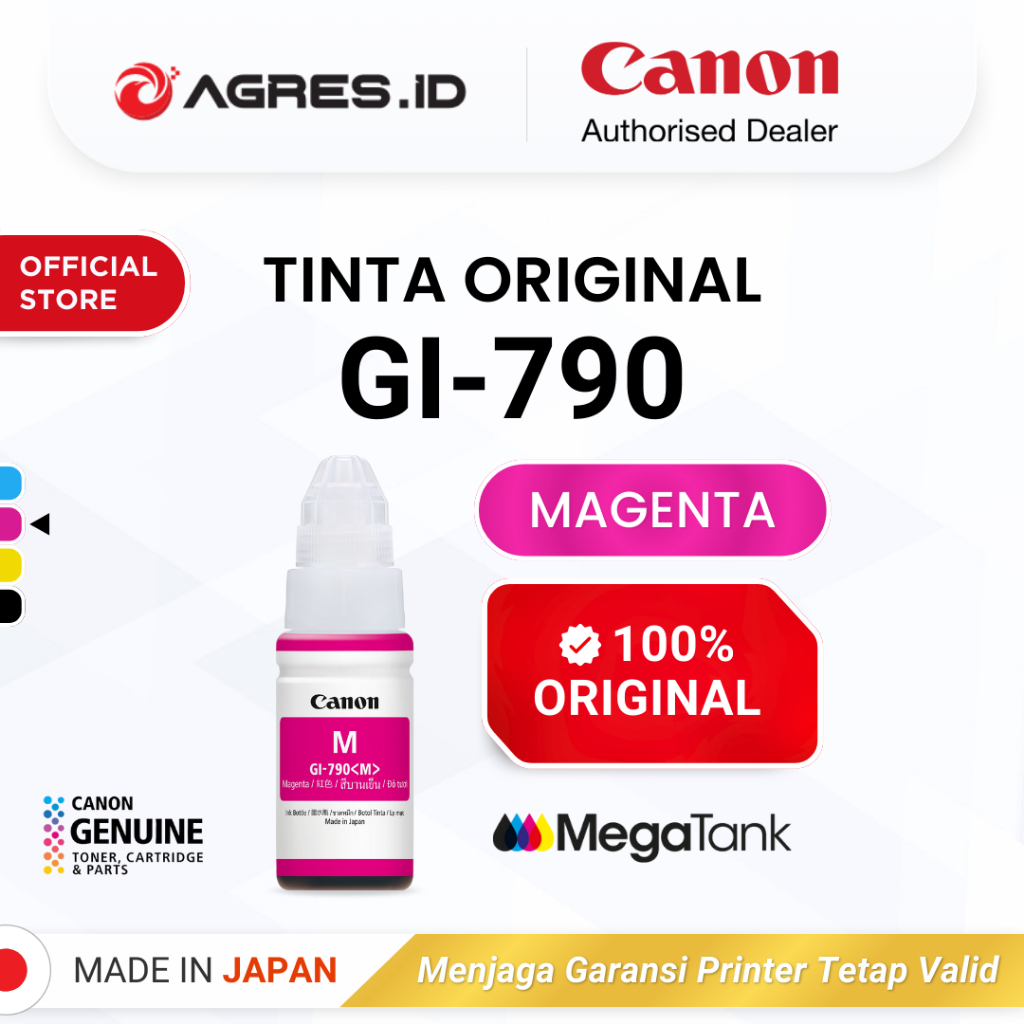 100% ORIGINAL Tinta Canon GI 790 Magenta - Printer G1010 G2010 G3010 G4010 - Tinta Asli