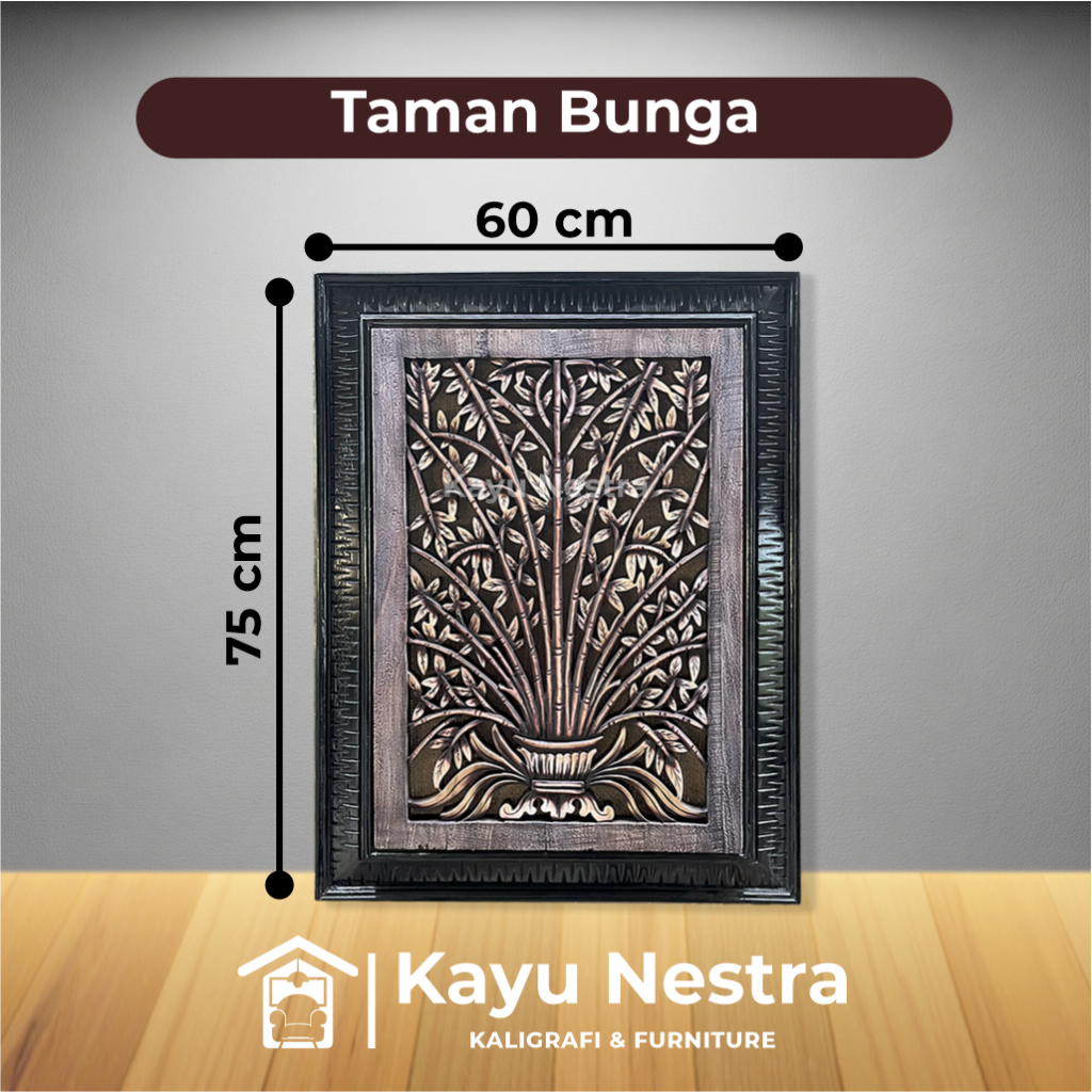 [Kayu Nestra] HIASAN DINDING UKIRAN JEPARA TAMAN BUNGA BAHAN KAYU UKURAN 75X60CM