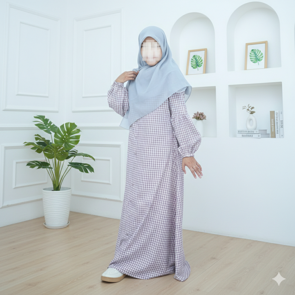 Gamis Syari gamis kotak kotak terbaru baju gamis wanita Abaya Katun gamis kotak kotak wanita Dress
