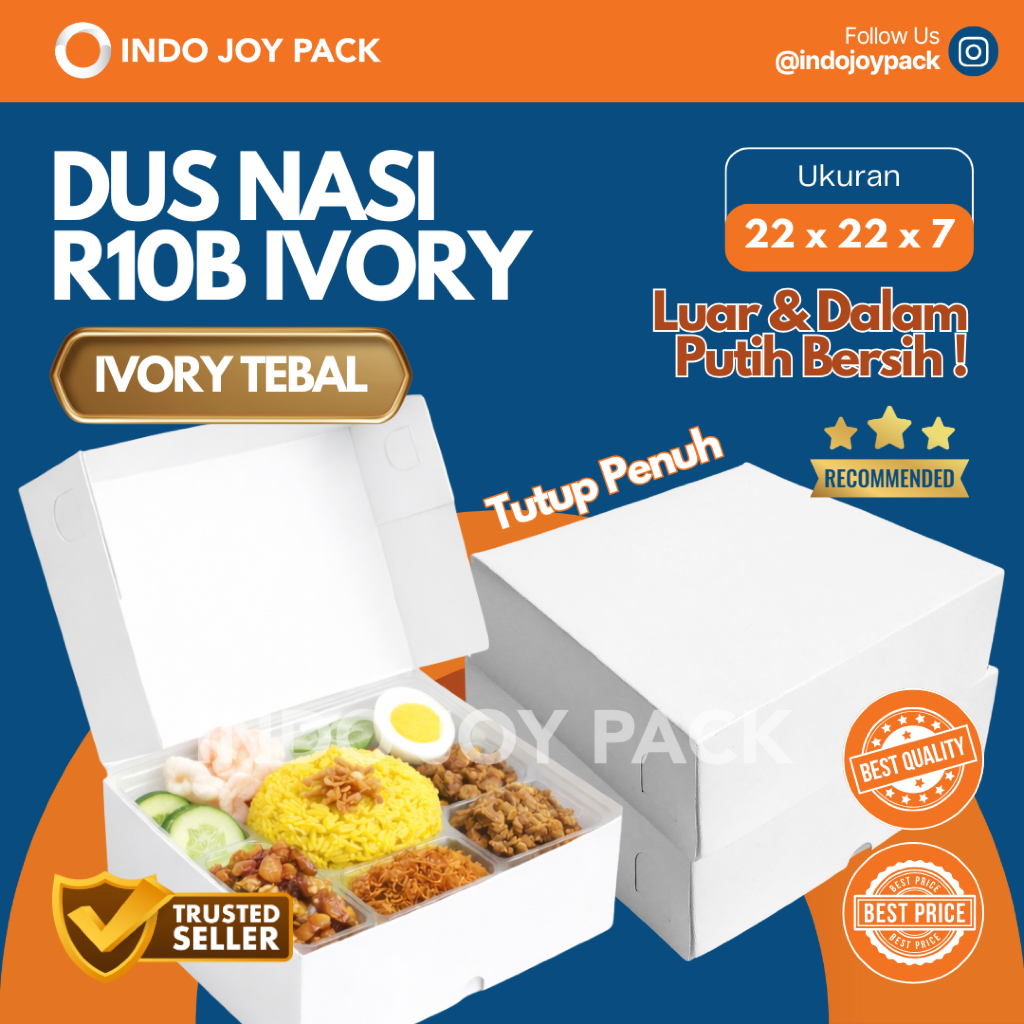 Dus Nasi R10B Ivory Tutup Penuh / Ukuran 22x22x7 / Box Nasi / Kotak Nasi Catering Acara / Dus Putih 