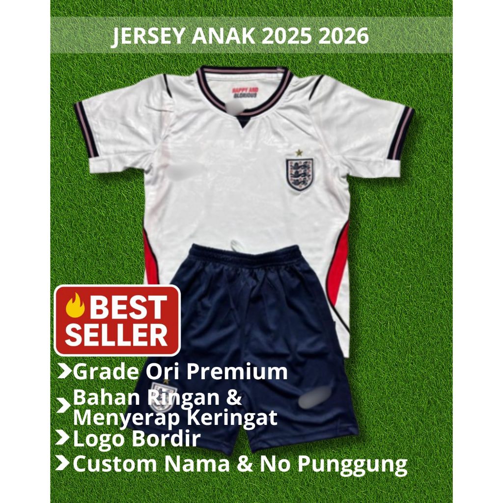 Setelan Jersey Bola Anak INGGRISS Home Kids 2026 World Cup Grade Ori | Ready Stock  Bisa Pasang Nama