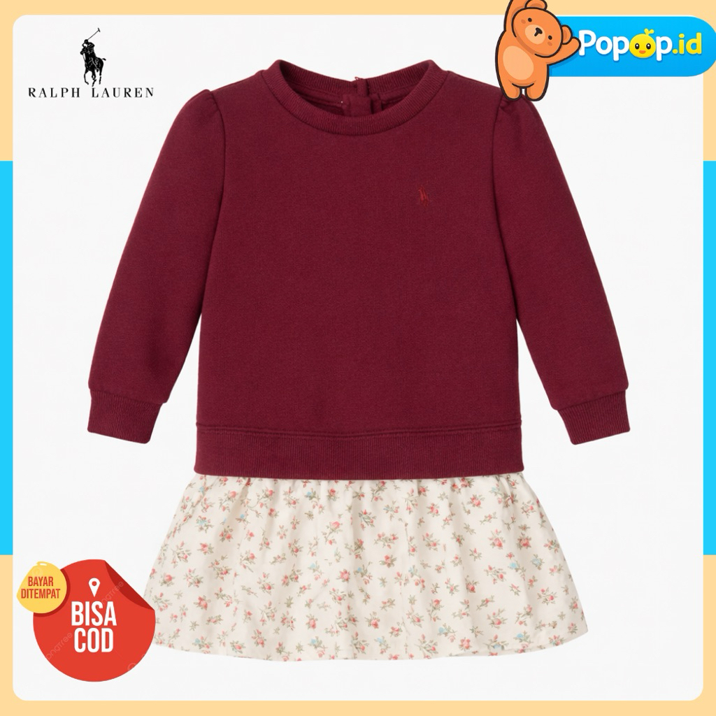 Dress Anak Perempuan Ralph Lauren Set Sweater Rok Motif Bunga Lengan Panjang Nyaman
