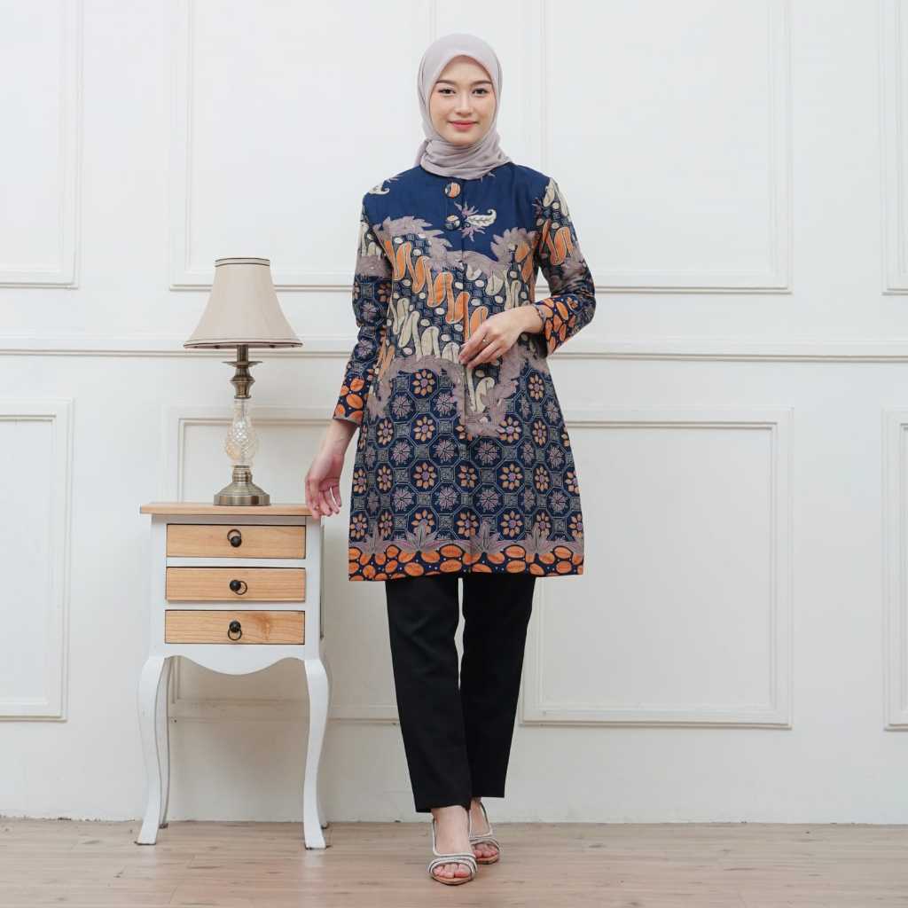 Batik Tunik Premium Berlapis Puring Trikot Batik Atasan Wanita Terbaru Full Katun