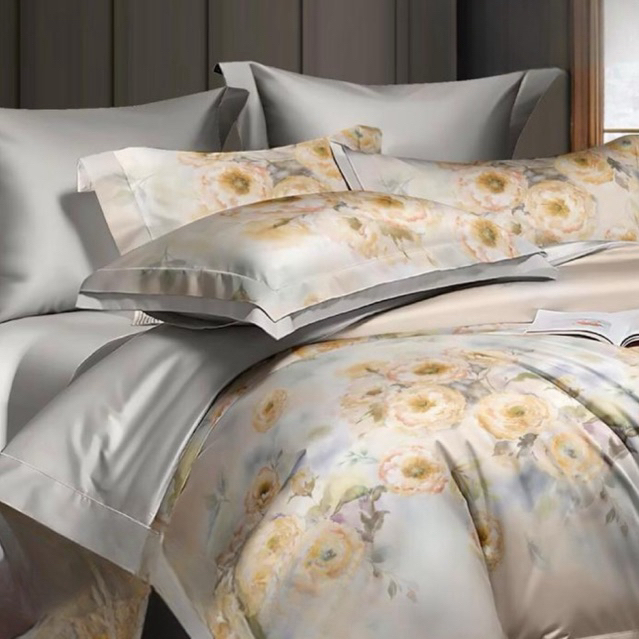 BIOSIBEDDING SPREI BEDCOVER SUTRA ORGANIK 100S MOTIF BUNGA GOLD COKLAT KREM - SPREI READYSTOK MURAH 