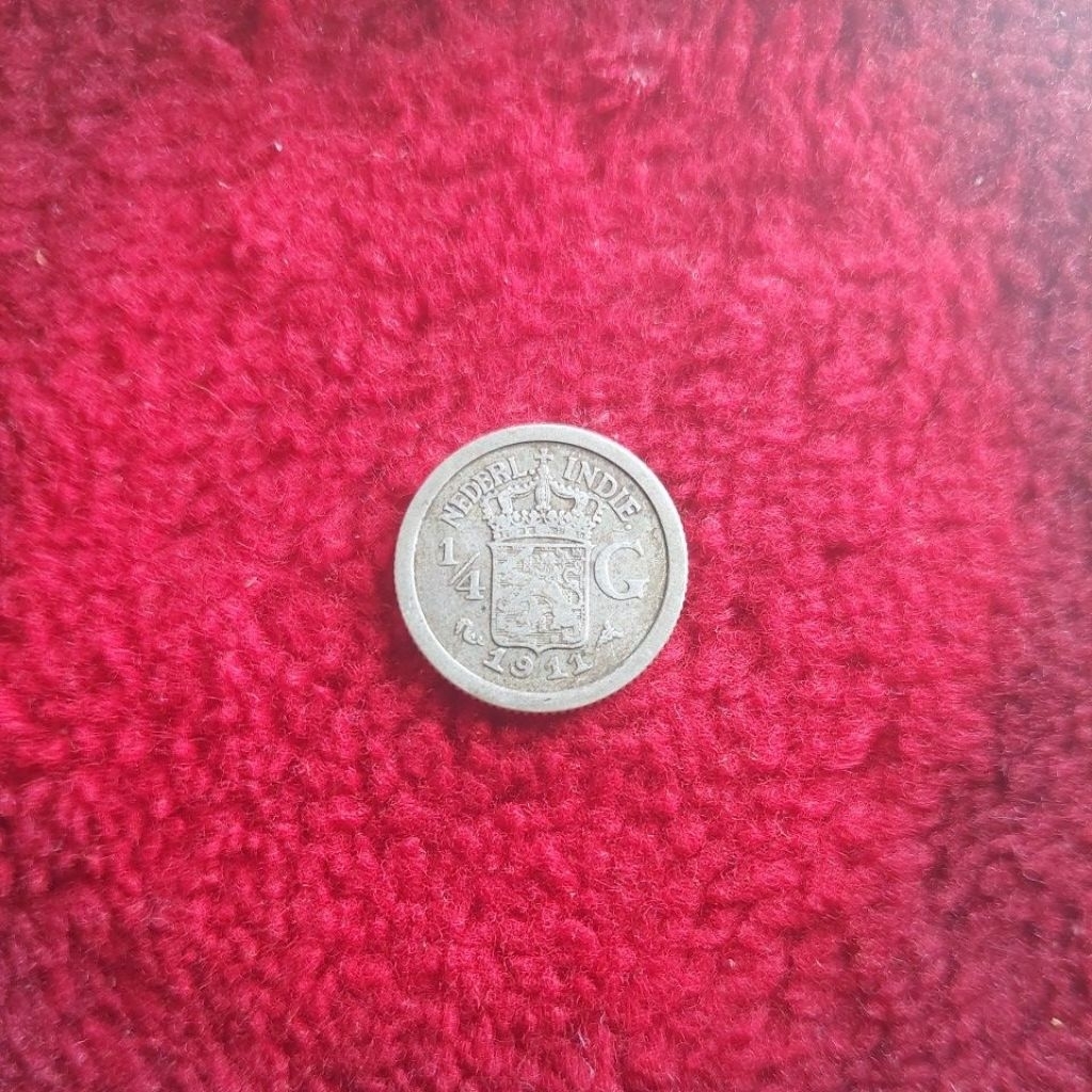 Koin perak 1/4 Gulden tahun 1911 asli