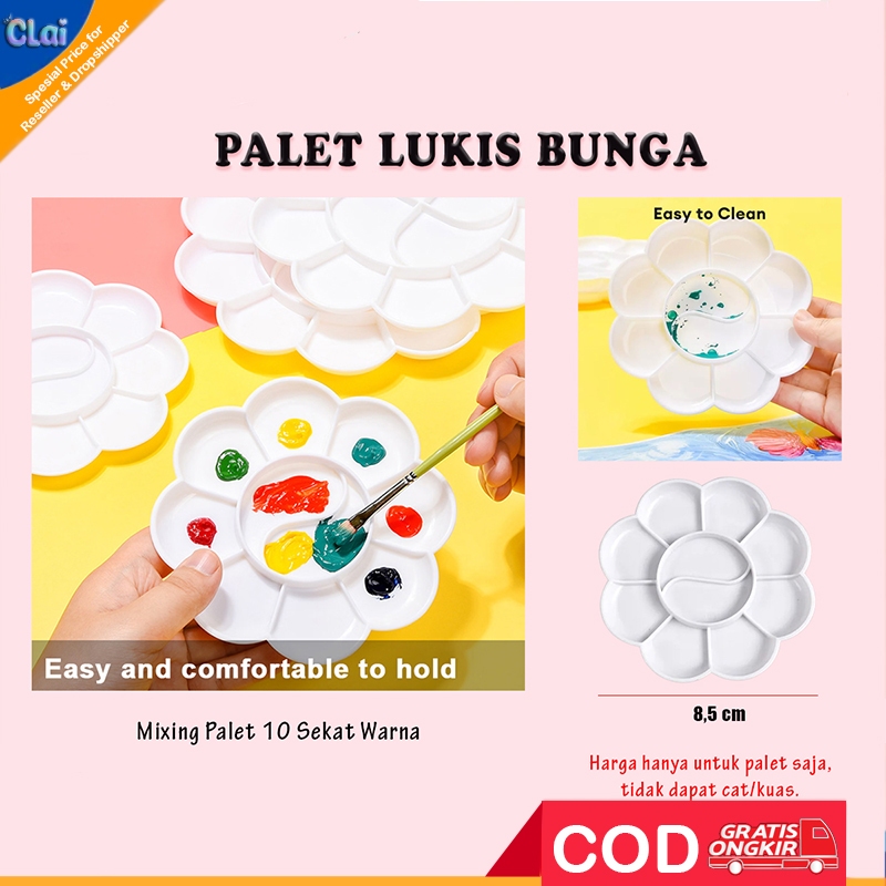 (clai) Palet Lukis Bunga Sakura Cat Air Wadah piring palette plastik untuk melukis cet akrilik anak 