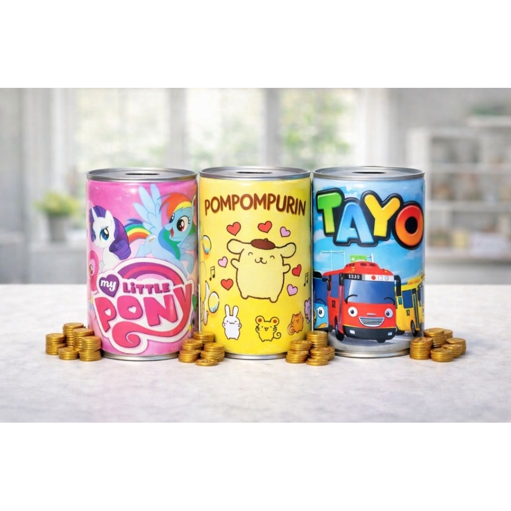 Celengan Kaleng Anak Karakter Lucu | Pompompurin / My Little Pony / Tayo | Tabungan Anak Unik & Awet