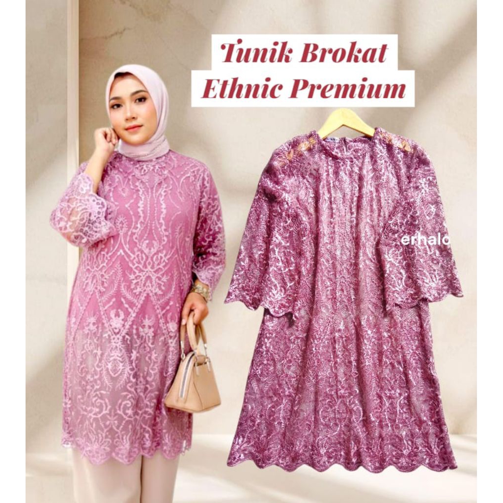 Tunik Raya Brokat Premium Bunga Cantik | Atasan Wanita Tunik Brokat Modern untuk Lebaran & Kondangan