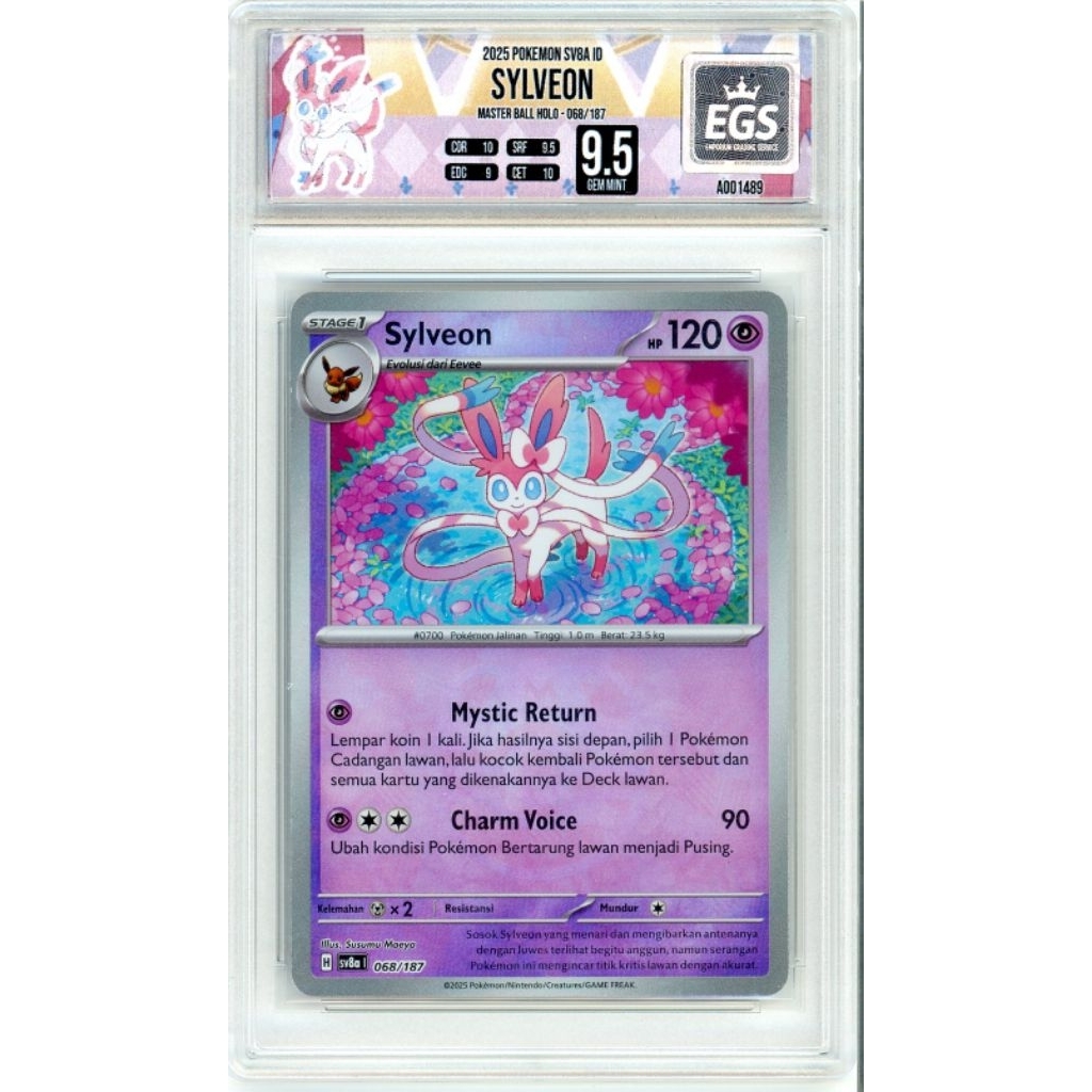 EGS 9.5 Gem Mint Sylveon Master Ball Holo SV8A 068/187 ID