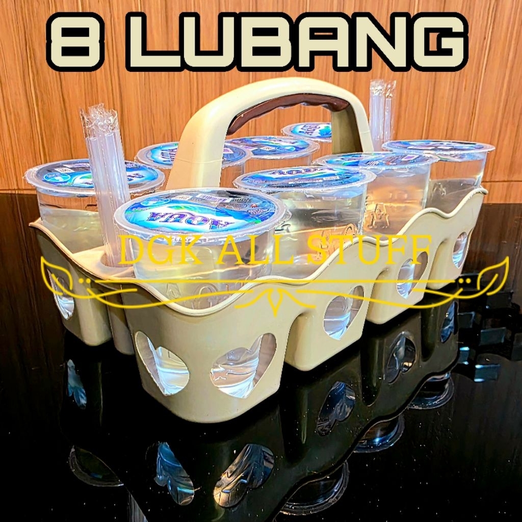 Keranjang Rak Tempat Wadah Aqua Cup Gelas Cangkir Air Mineral Minuman Tenteng Bergagang Gagang Plast