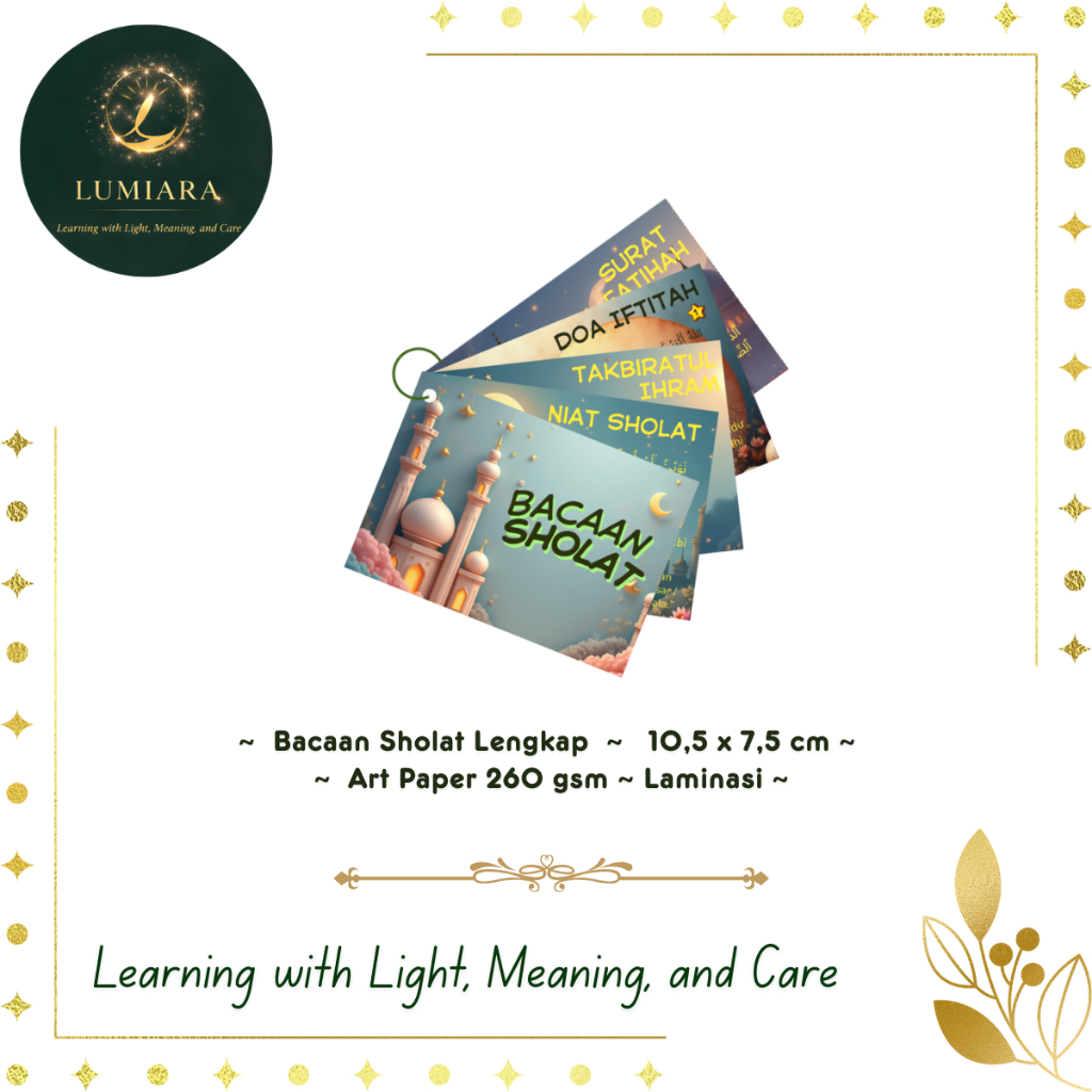 Flashcard Bacaan Sholat Premium Anak | Kartu Bacaan Sholat Lengkap | Free Ring | Art Paper Tebal Lam