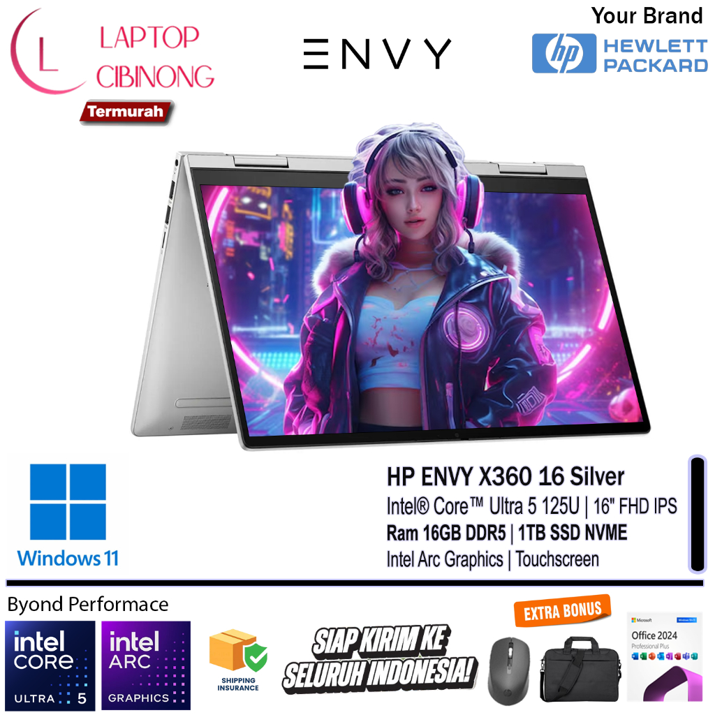Laptop HP Envy X360 16 Intel Ultra 5 125U Wuxga IPS Touchscreen 1TB SSD Windows11 Silver