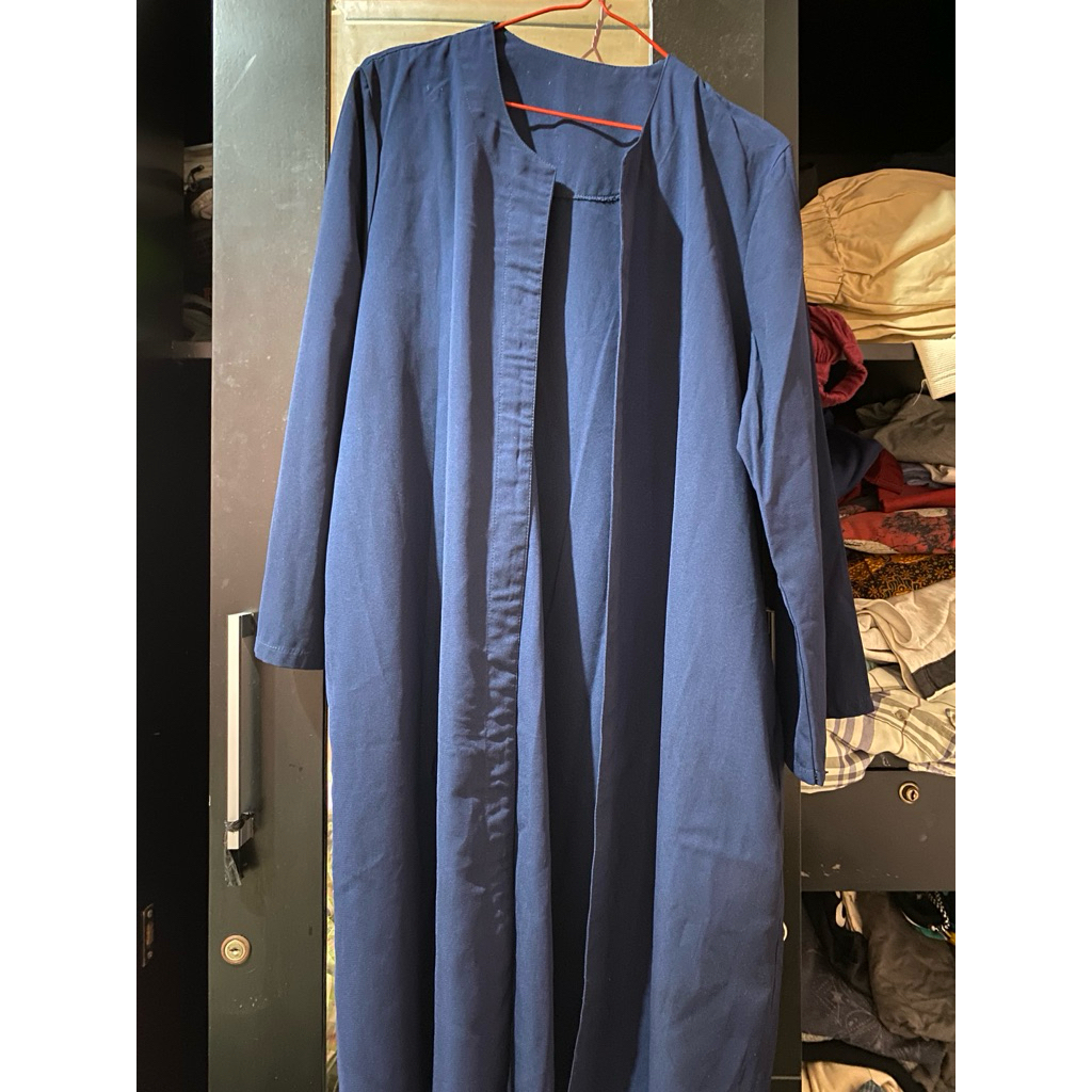 Preloved Outer Wanita Biru Dongker Tunik Linen Tidak Berkancing