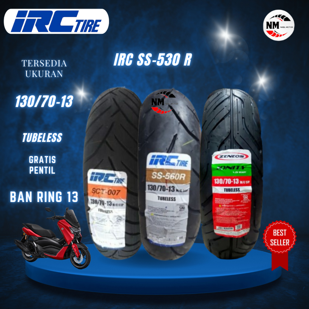 Ban Tubles Ring 13 IRC 130 70 / Ban Belakang Motor NMAX Tubeless Bonus Pentil Original Produksi Terb