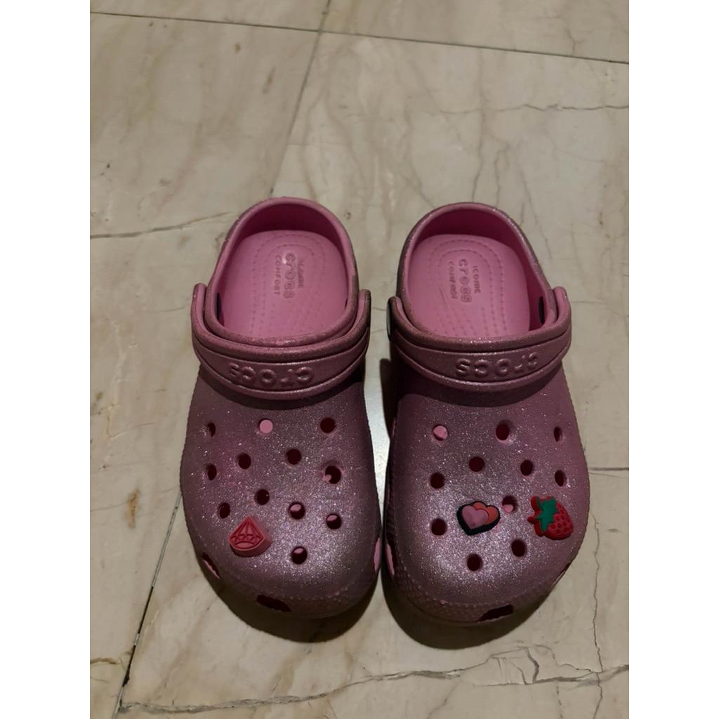 preloved authentic crocs pink glitter