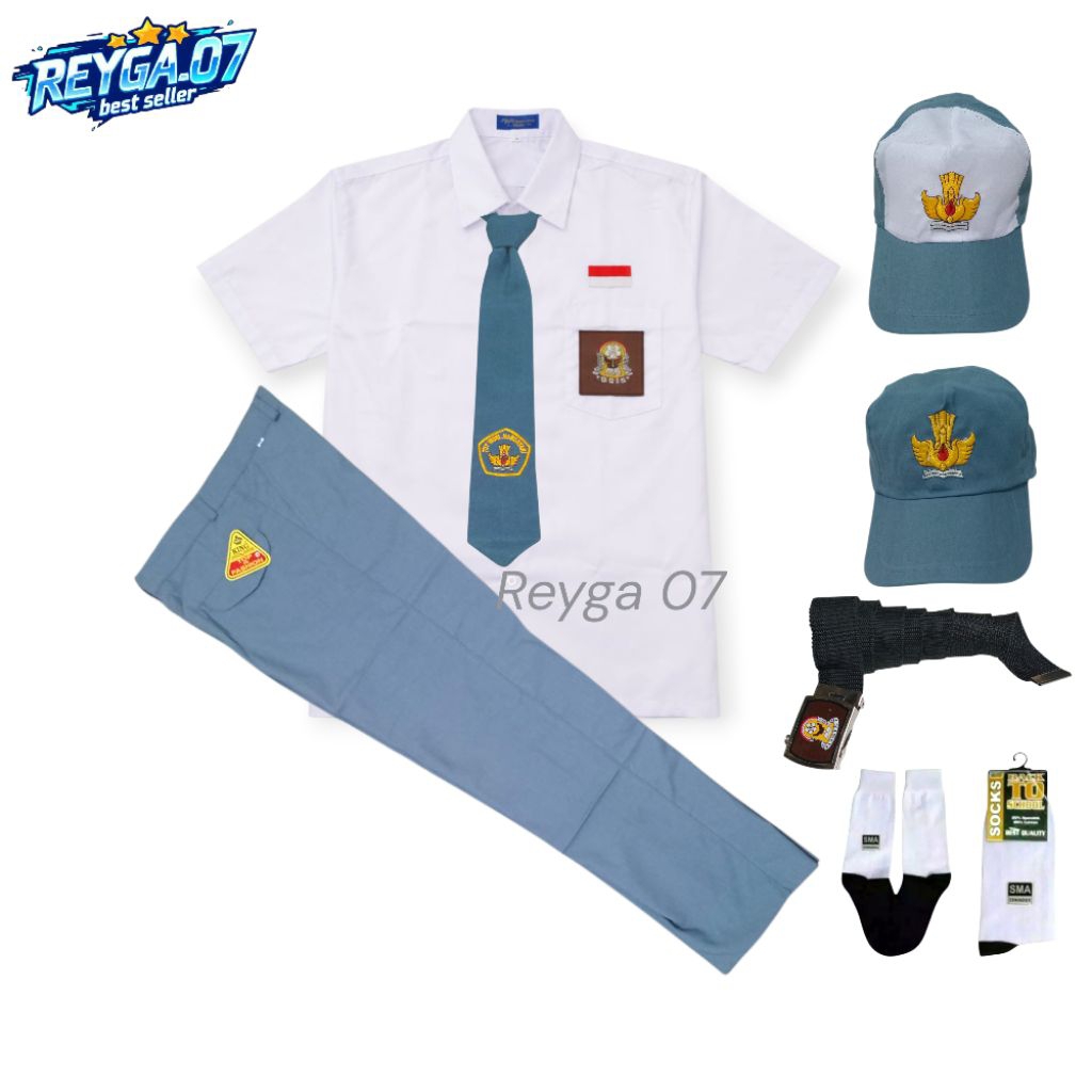 Setelan Seragam SMA Anak Laki Laki Lengkap Putih Abu Baju Lengan Pendek Celana Panjang