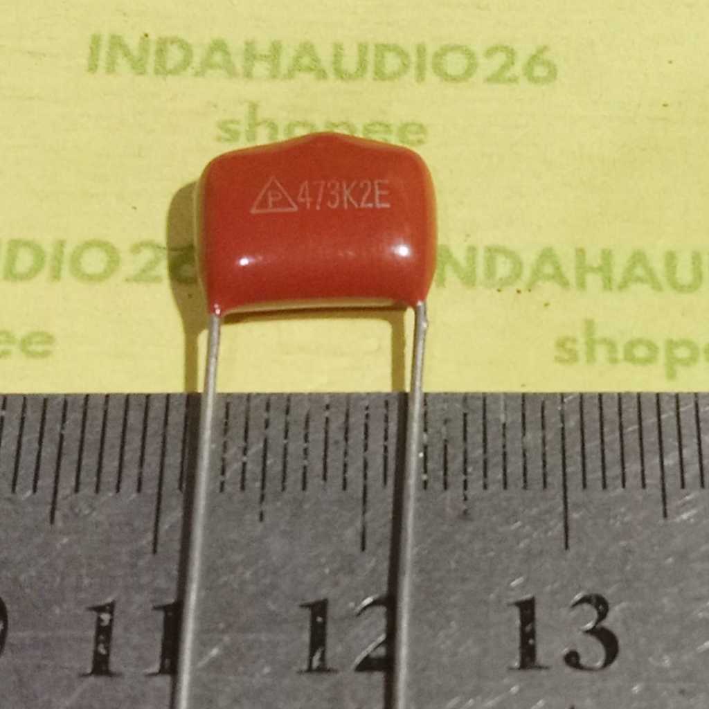 P  473K2E 10mm 473 250V mylar MERAH  kapasitor 47nf 47n milar capacitor 47 nf  n 473K 250V