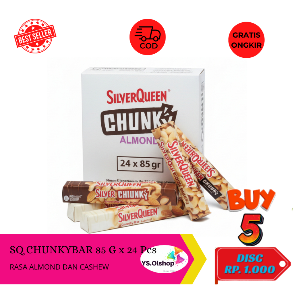 SilverQueen Chunky Bar 1 BOX isi 24 Pcs Rasa Almond 85gr BESAR || SilverQueen Chunky Bar 85gr 24 Pcs