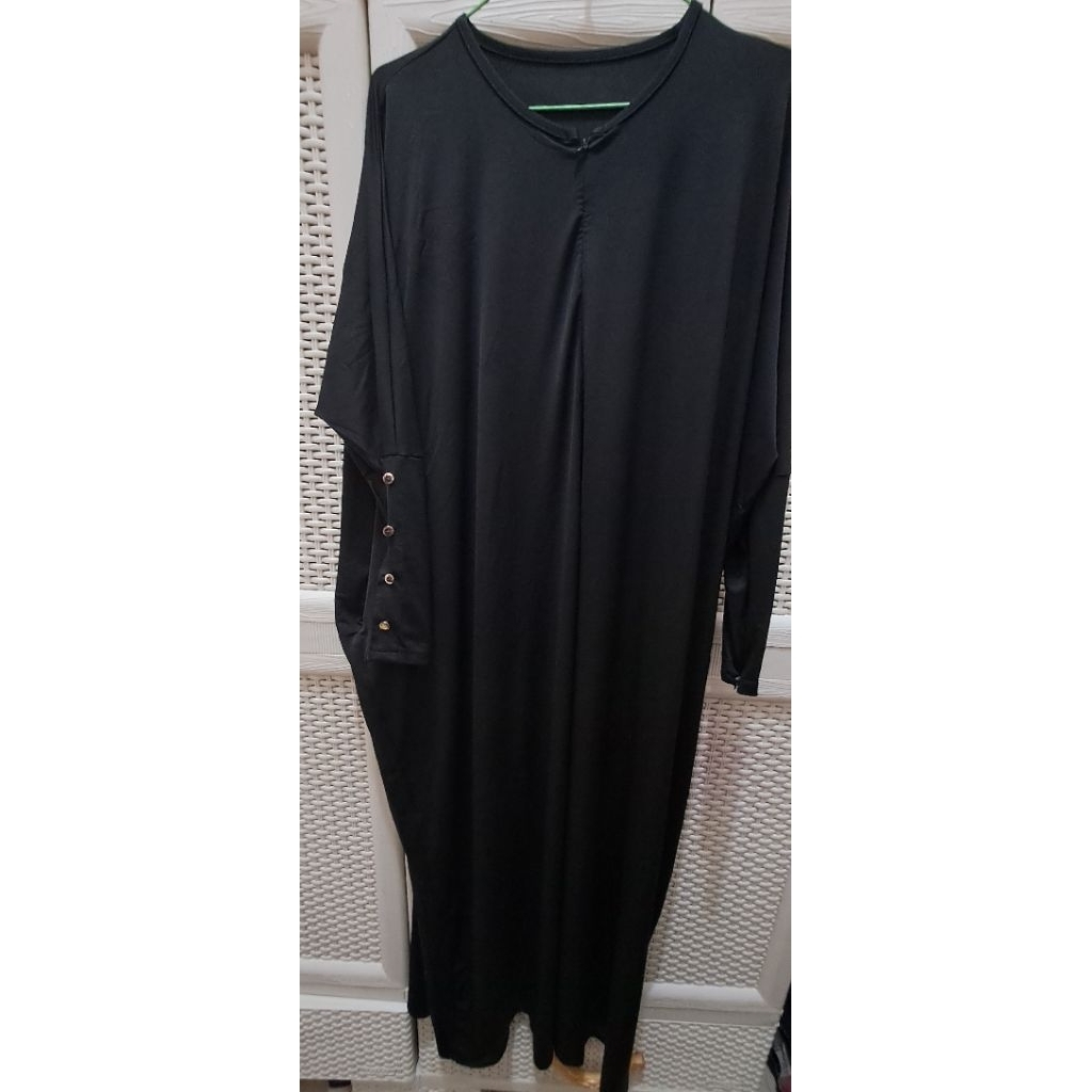 Gamis set khimar warna black Jersey by Syafiqstore (Preloved)