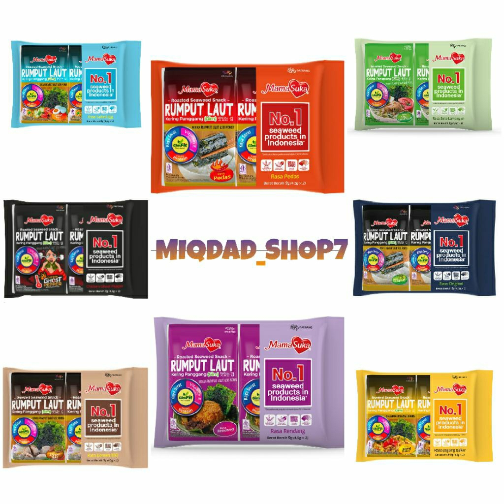 MAMA SUKA SNACK RUMPUT LAUT KERING PANGGANG RASA ORIGINAL PEDAS RENDANG TELUR ASIN GHOST PEPPER SOTO