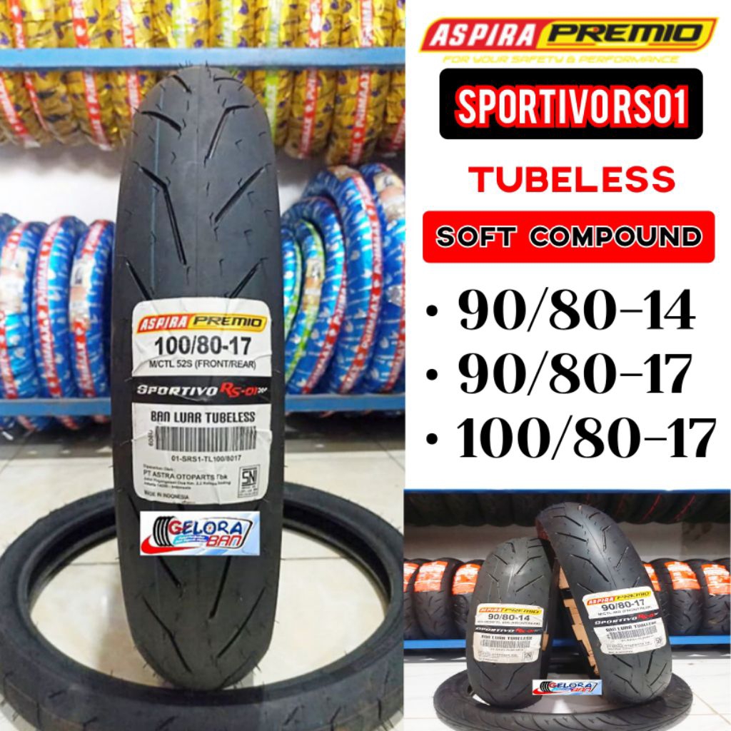 Ban tubeless Aspira Premio Rs01 90/80-14 90/80-17 100/80-17 Ban Soft Compound Ban donat Ban matic 90