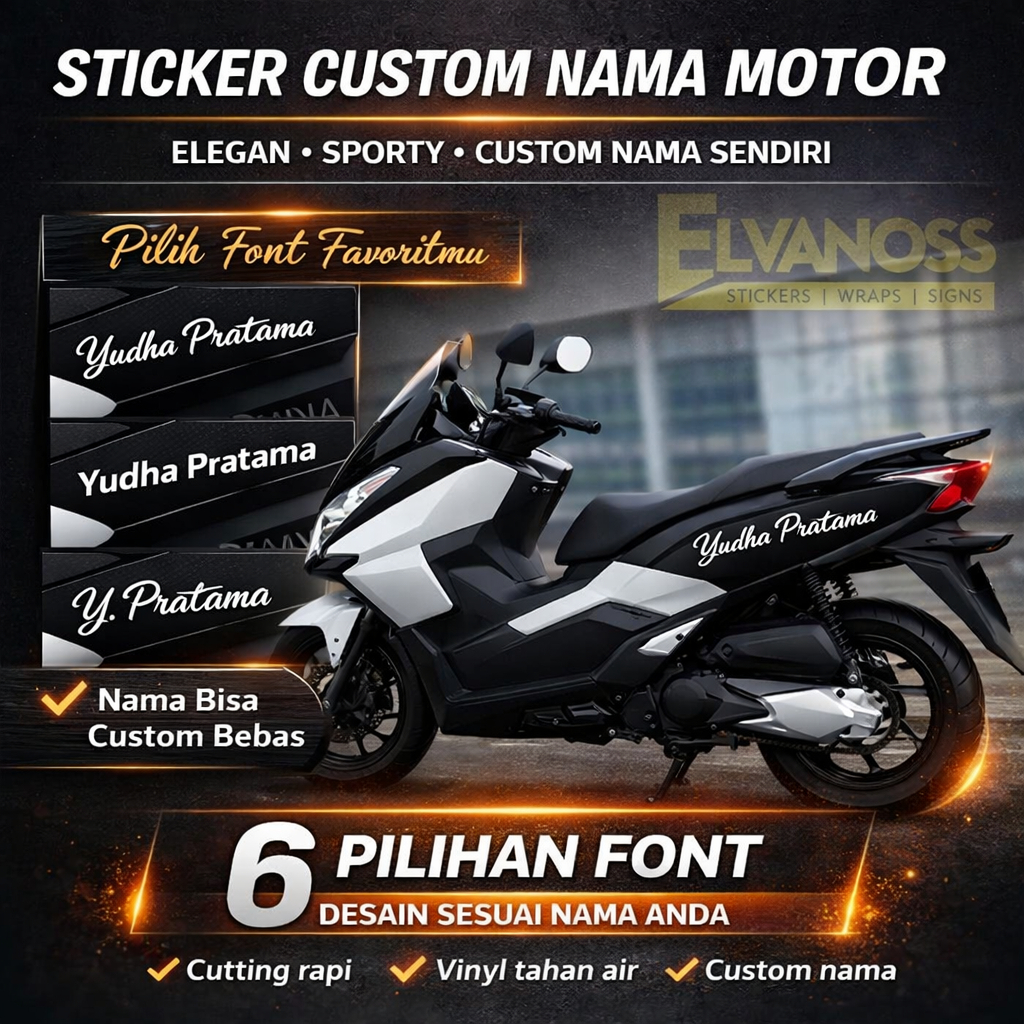 Sticker Motor Custom Nama | Vinyl Cutting Sticker Motor | Tulisan Nama Motor Tahan Air
