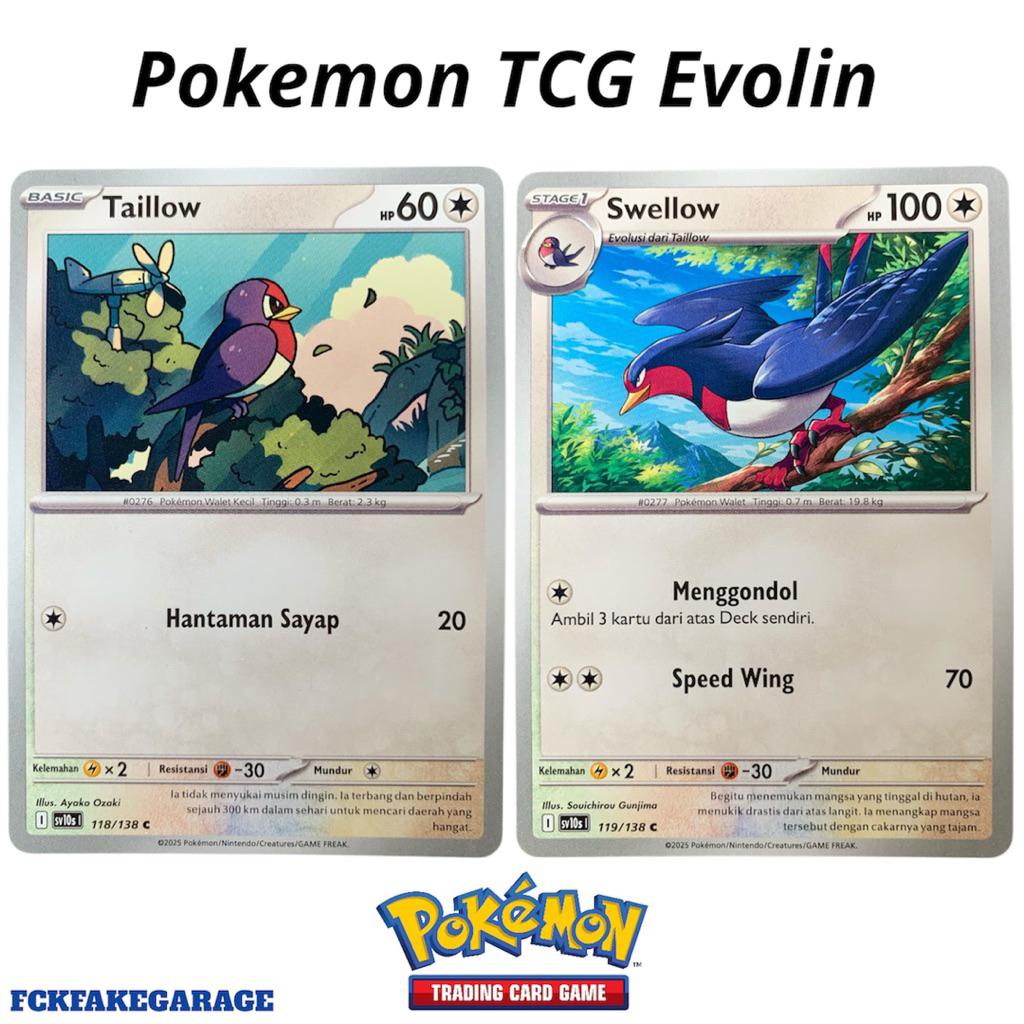 Pokemon TCG Taillow C Evolin Swellow C (sv10s 118&119/138) Original Card Indonesia