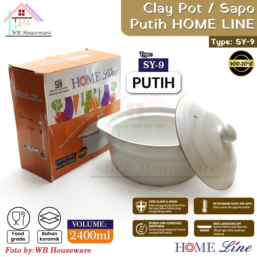 HomeLine Panci sapo masak obat 2400ml putih tahan panas / mangkok rebus langsung api earthen clay po