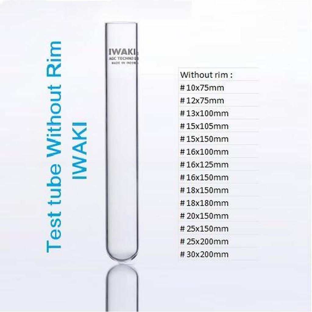 TEST TUBE 13X100 MM TABUNG REAKSI KACA GELAS WITHOUT RIM IWAKI-9820TST13-100NP IWAKI