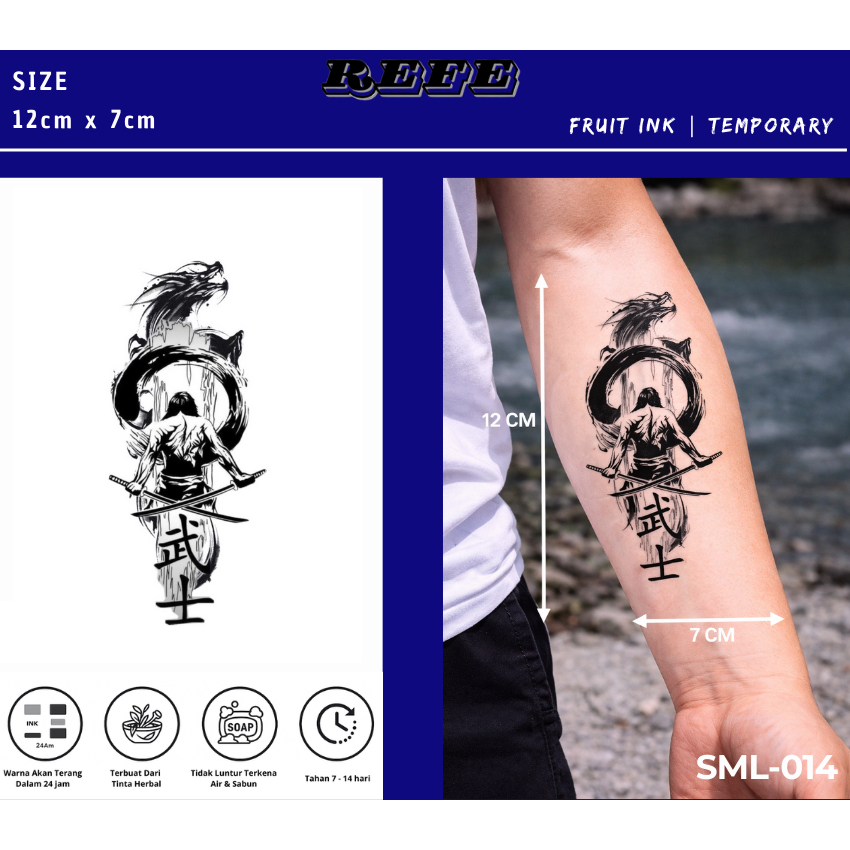 Tato Temporer Samurai Kanji – Temporary Tattoo Premium Waterproof Tahan Lama