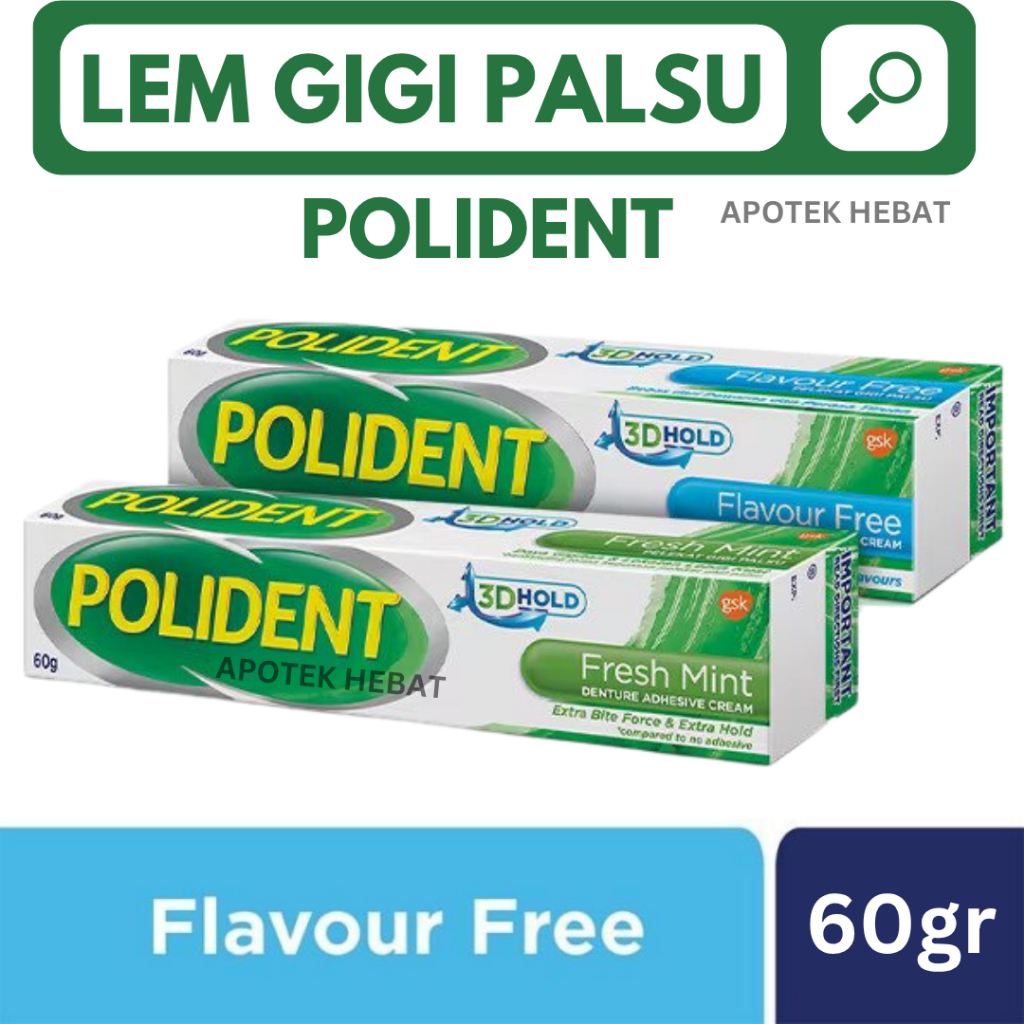 Polident Flavour Free Lem Gigi Palsu Krim Perekat Gigi Palsu Flavour Free Gigi Palsu Patah 20g 60 g 
