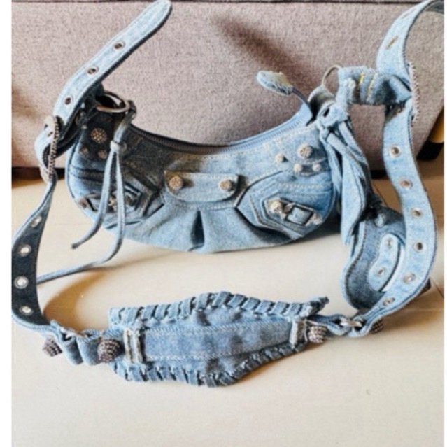 Tas Balenciaga Le Cagole Denim Rhinestone
