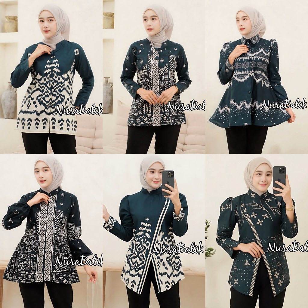 BAJU BATIK WANITA WARNA HIJAU/SAGE/GREEN/JOTOL/EMERALD SERIES BLUS BATIK KERJA KANTOR SERAGAMAN