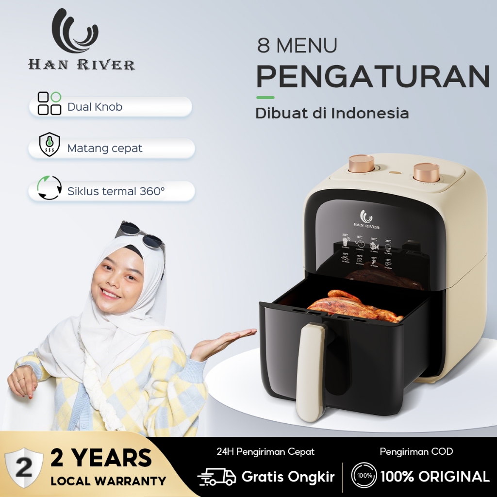 HAN RIVER Air Fryer 4.2L Multifungsi Wajan Anti Lengket Bebas Minyak Low Watt 800 Watt