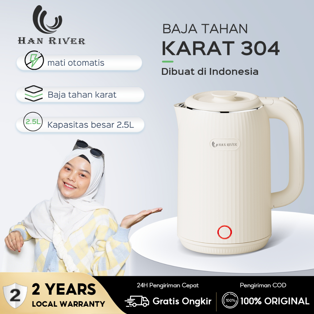 HAN RIVER Teko Listrik HRDSH01 Teko pemanas air listrik 2.5L