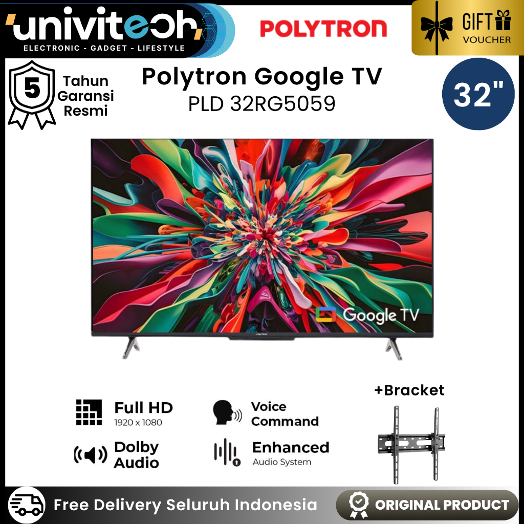 TV LED Polytron Google TV 32" FHD Dolby Audio WiFi Digital Bluetooth Youtube Netflix - PLD 32G5059