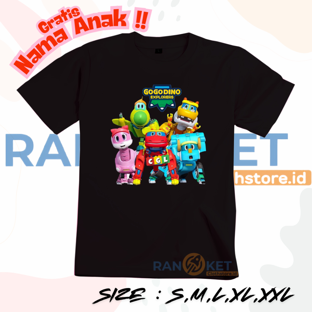 Kaos Anak Gogodino Explorers | Baju Anak Gogodino Explorers Atasan anak Terbaru Murah COD FREE NAMA