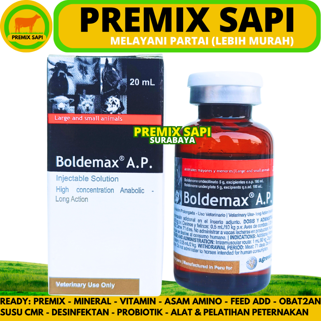 BOLDEMAX AP 20ML AGROVET - Obat Pemacu Pertumbuhan & Penggemukan Hewan Sapi Kuda Kambing Babi Anjing